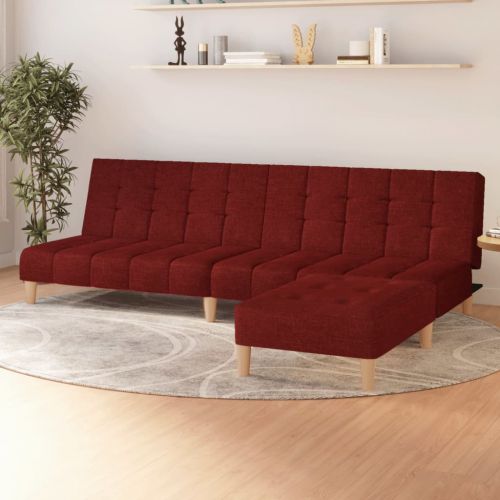 vidaXL 2-os. kanapa z podnóżkiem, winna czerwień, tapicerowana tkaniną