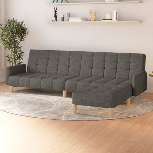 vidaXL 2-os. kanapa z podnóżkiem, ciemnoszara, tapicerowana tkaniną