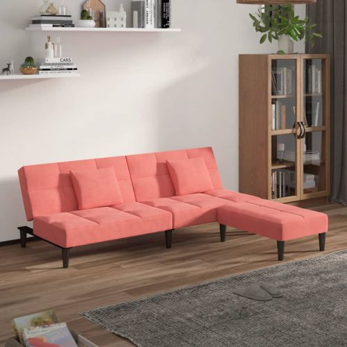 vidaXL 2-os. kanapa z 2 poduszkami i podnóżkiem, różowa, aksamitna