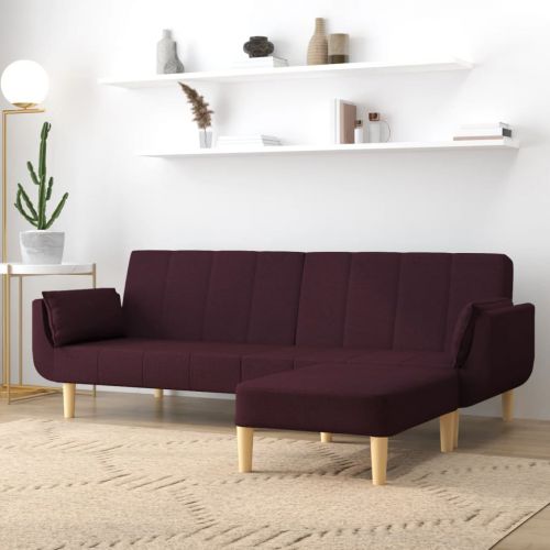 vida 2-osobowa kanapa ze stołkiem i 2 poduszkami, fioletowa, tkanina
