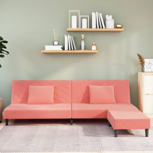 vidaXL 2-os. kanapa z podnóżkiem i 2 poduszkami, różowa, aksamitna