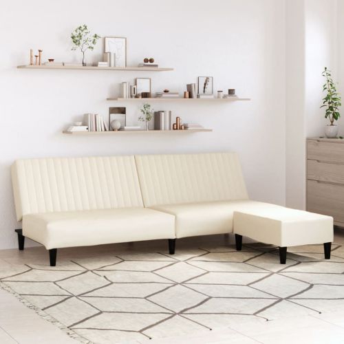 vidaXL 2-osobowa sofa z podnóżkiem, kremowa, sztuczna skóra