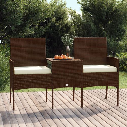 vidaXL 2-osobowa sofa ogrodowa ze stolikiem, rattan PE, brązowa