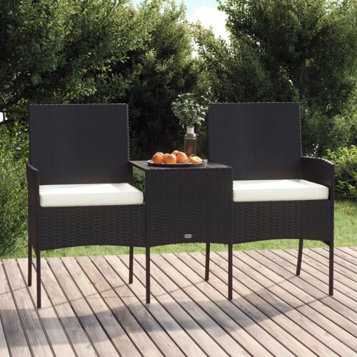 vidaXL 2-osobowa sofa ogrodowa ze stolikiem, rattan PE, czarna