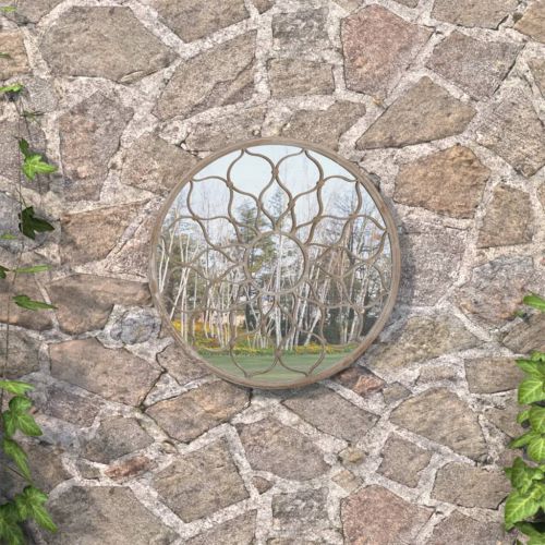 vidaXL Lustro ogrodowe, kolor piaskowy, 40x3 cm, okrągła żelazna rama