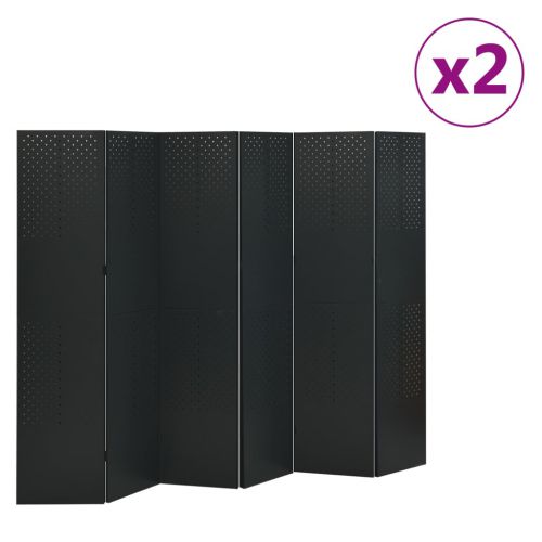vidaXL Parawany 6-panelowe, 2 szt., czarne, 240x180 cm, stalowe