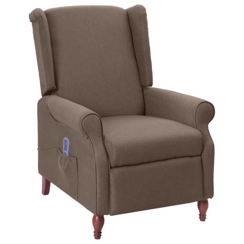 vidaXL Rozkładany fotel masujący, kolor taupe, obity tkaniną