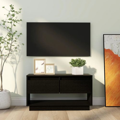 vidaXL Szafka pod TV, czarna, 74x34x40 cm, lite drewno sosnowe