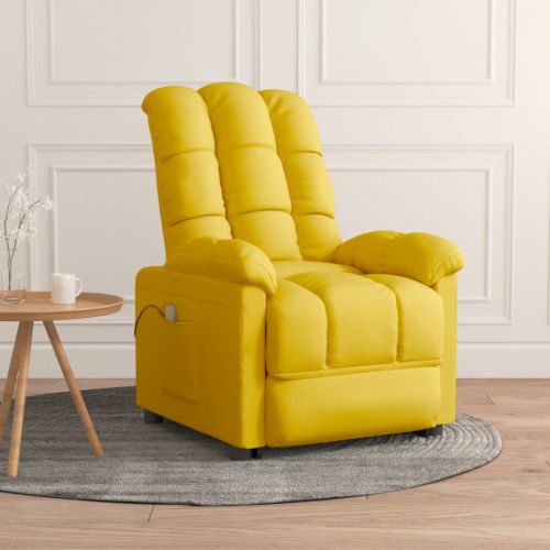 vidaXL Rozkładany fotel masujący, żółty, obity tkaniną