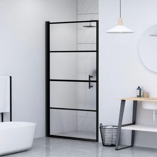 vidaXL Drzwi prysznicowe, 81x195cm, półmrożone szkło hartowane, czarne