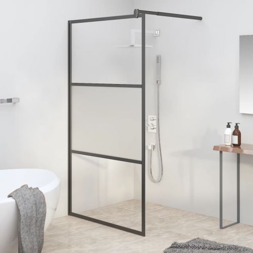 vidaXL Ścianka prysznicowa, 100x195 cm, szkło półmrożone ESG, czarna