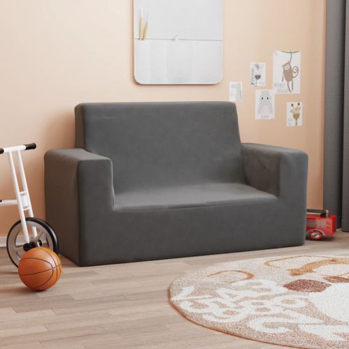 vidaXL 2-os. sofa dla dzieci, antracytowa, miękki plusz