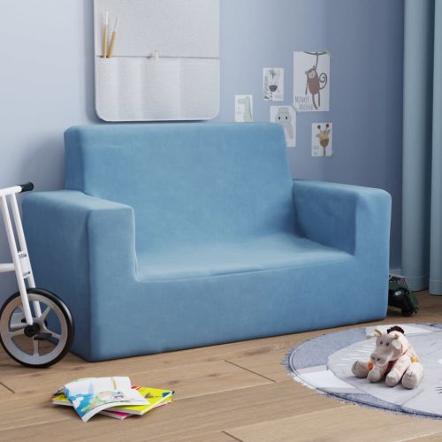vidaXL 2-os. sofa dla dzieci, niebieska, miękki plusz