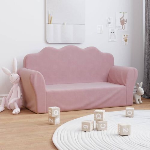 vidaXL 2-os. kanapa dla dzieci, różowa, miękki plusz