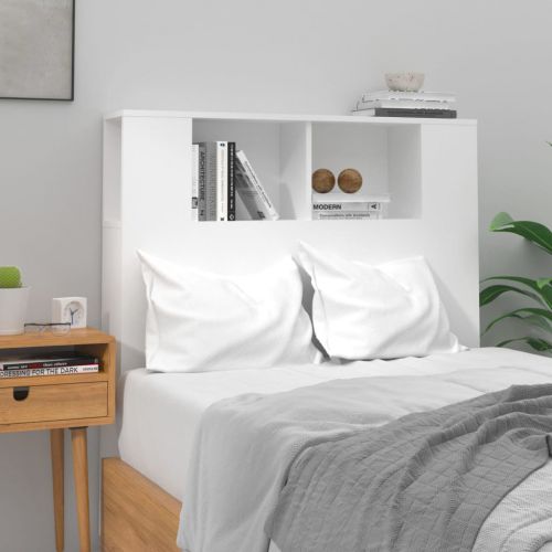 vidaXL Wezgłowie łóżka z półkami, biel z połyskiem, 100x18,5x104,5 cm