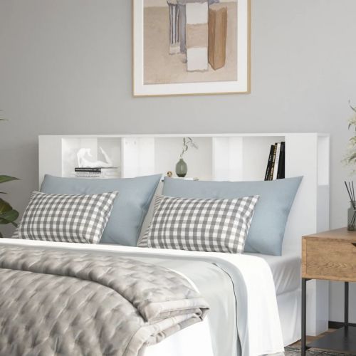 vidaXL Wezgłowie łóżka z półkami, biel z połyskiem, 180x18,5x104,5 cm
