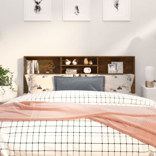 vidaXL Wezgłowie łóżka z półkami, przydymiony dąb, 180x19x103,5 cm