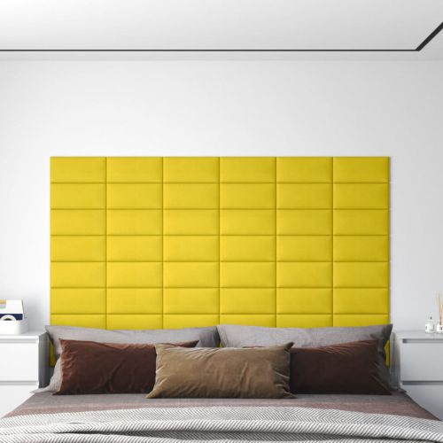 vidaXL Panele ścienne, 12 szt., żółte, 30x15 cm, tkanina, 0,54 m²