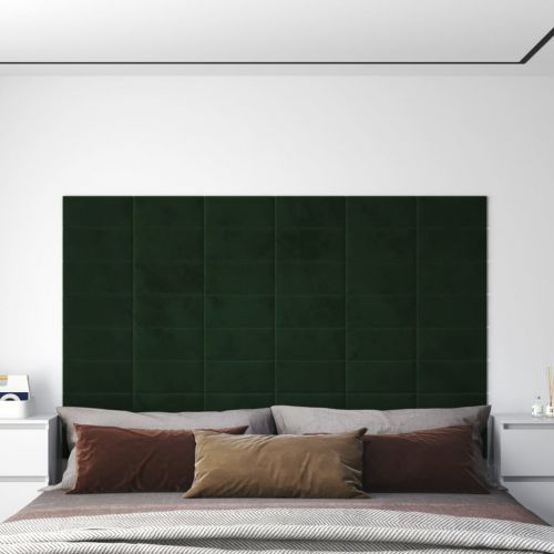vidaXL Panele ścienne, 12 szt, ciemnozielone, 30x15 cm aksamit 0,54 m²