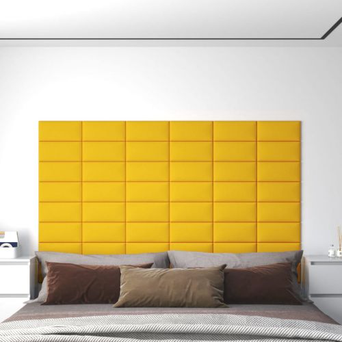 vidaXL Panele ścienne, 12 szt., żółte, 30x15 cm, aksamit, 0,54 m²