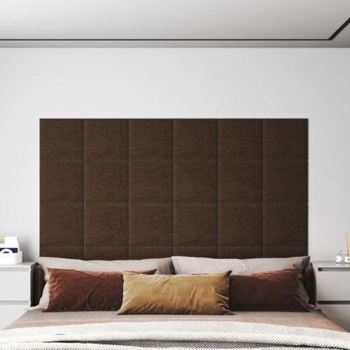 vidaXL Panele ścienne, 12 szt., brązowe, 30x30 cm, tkanina, 1,08 m²