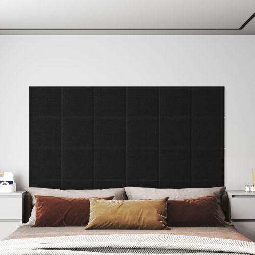 vidaXL Panele ścienne, 12 szt., czarne, 30x30 cm, tkanina, 1,08 m²