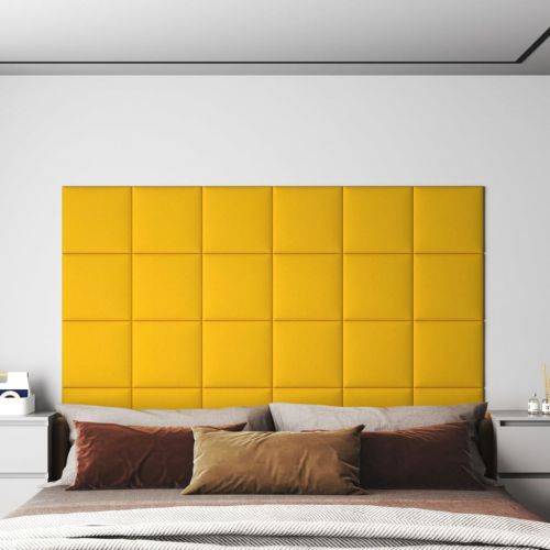 vidaXL Panele ścienne, 12 szt., żółte, 30x30 cm, aksamit, 1,08 m²