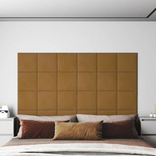 vidaXL Panele ścienne, 12 szt., brązowe, 30x30 cm, aksamit, 1,08 m²