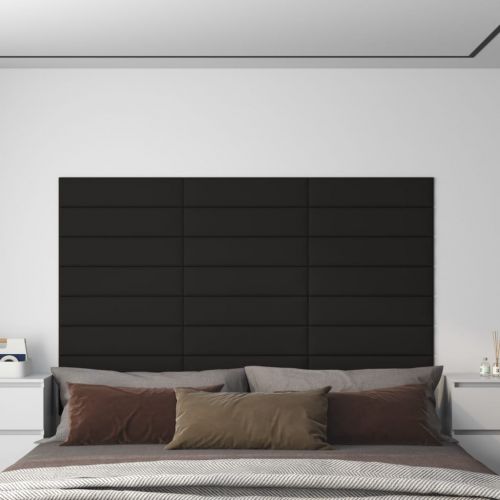 vidaXL Panele ścienne, 12 szt., czarne, 60x15 cm, tkanina, 1,08 m²
