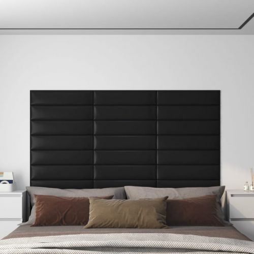 vidaXL Panele ścienne, 12 szt., czarne 60x15 cm sztuczna skóra 1,08 m²