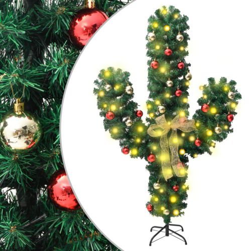 vidaXL Świąteczny kaktus ze stojakiem i LED, zielony, 150 cm, PVC