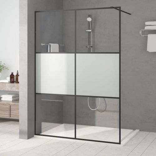 vidaXL Ścianka prysznicowa, czarna, 140x195 cm, półmrożone szkło ESG