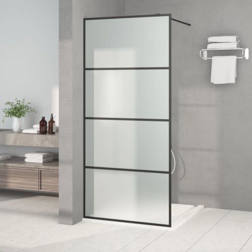 vidaXL Ścianka prysznicowa, czarna, 90x195 cm, mrożone szkło ESG