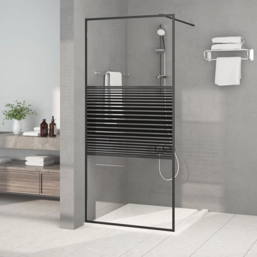 vidaXL Ścianka prysznicowa, czarna, 90x195 cm, przezroczyste szkło ESG