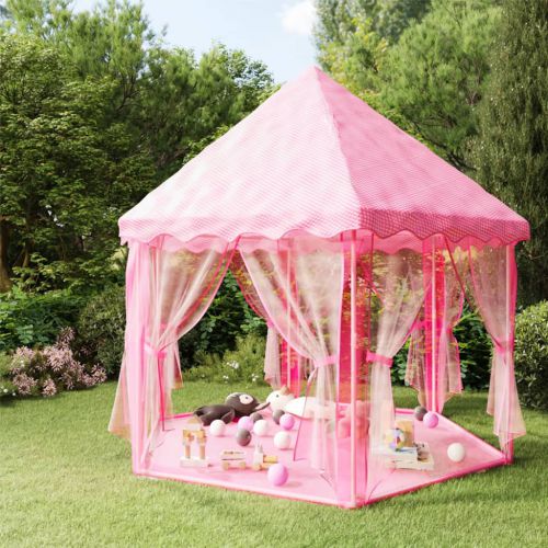vidaXL Namiot dla księżniczki z 250 piłeczkami, różowy, 133x140 cm