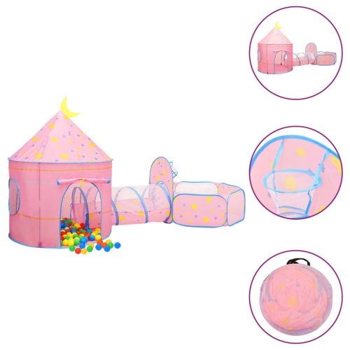 vidaXL Namiot do zabawy z 250 piłeczkami, różowy, 301x120x128 cm