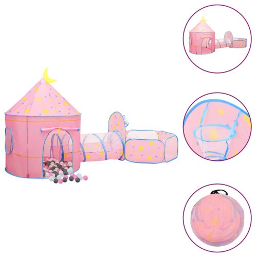 vidaXL Namiot do zabawy z 250 piłeczkami, różowy, 301x120x128 cm