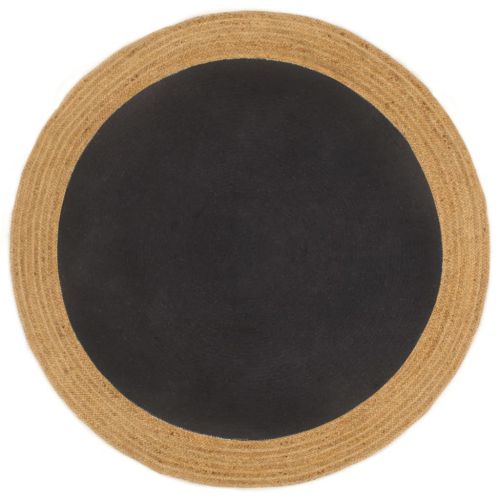 vidaXL Pleciony dywan, czarno-naturalny, 120cm, juta, bawełna, okrągły