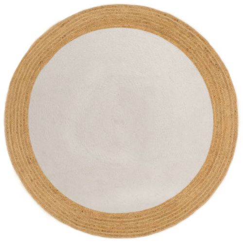 vidaXL Pleciony dywan, biało-naturalny, 150 cm, juta, bawełna, okrągły