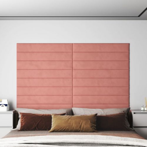 vidaXL Panele ścienne, 12 szt., różowe, 90x15 cm, aksamit, 1,62 m²