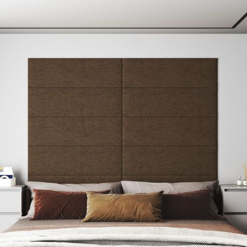 vidaXL Panele ścienne, 12 szt., brązowe, 90x30 cm, tkanina, 3,24 m²