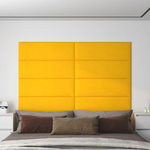 vidaXL Panele ścienne, 12 szt., żółte, 90x30 cm, aksamit, 3,24 m²