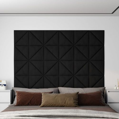 vidaXL Panele ścienne, 12 szt., czarne, 30x30 cm, aksamit, 0,54 m²