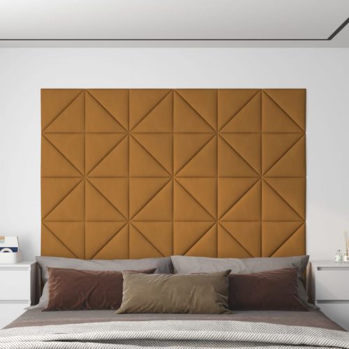vidaXL Panele ścienne, 12 szt., brązowe, 30x30 cm, aksamit, 0,54 m²