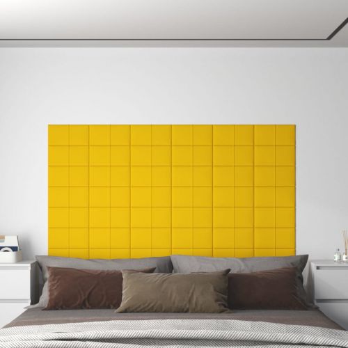 vidaXL Panele ścienne, 12 szt., żółte, 30x15 cm, aksamit, 0,54 m²