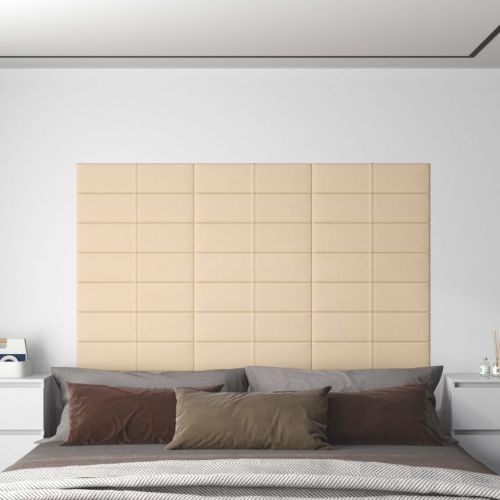 vidaXL Panele ścienne, 12 szt., kremowe, 60x15 cm, tkanina, 1,08 m²
