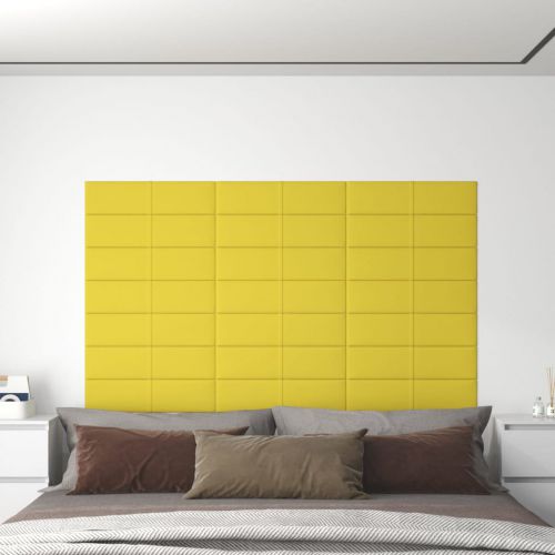 vidaXL Panele ścienne, 12 szt., żółte, 60x15 cm, tkanina, 1,08 m²