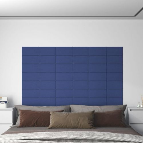 vidaXL Panele ścienne, 12 szt., niebieskie, 60x15 cm, tkanina, 1,08 m²