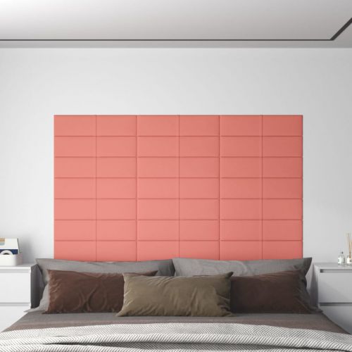 vidaXL Panele ścienne, 12 szt., różowy, 60x15 cm, aksamit, 1,08 m²