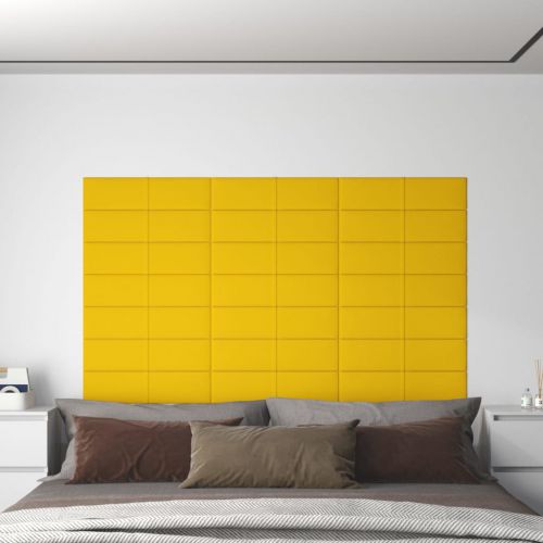 vidaXL Panele ścienne, 12 szt., żółty, 60x15 cm, aksamit, 1,08 m²